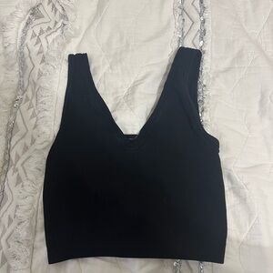 Fabletics Black Ribbed V-Neck Top